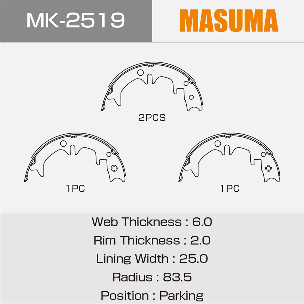 MK-2519 MASUMA Car Auto Vehicles Accessories Drum Brake Shoes 46540-20020 46540-20040 46540-20060 for TOYOTA CAMRY