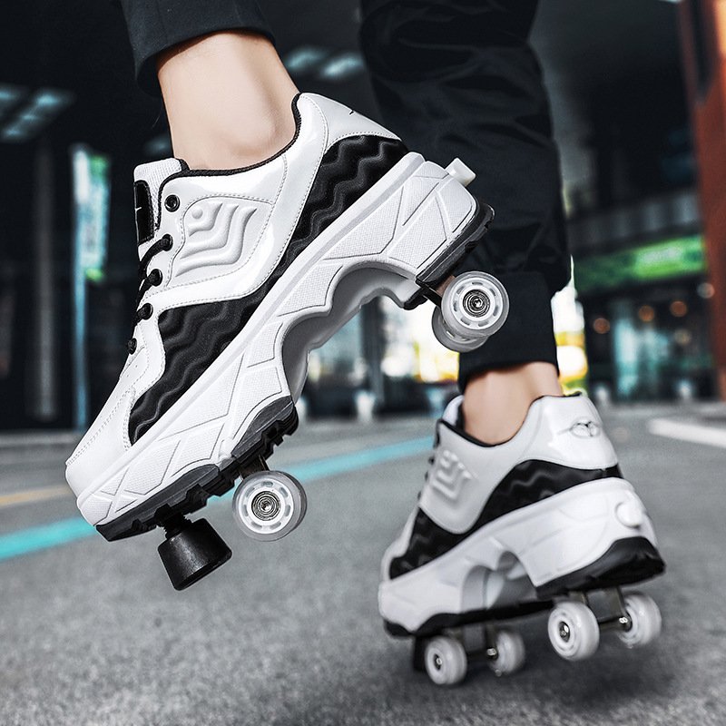 2024 Unisex Retractable Wheels Outdoor Fun & Fitness Kick Roller Shoes