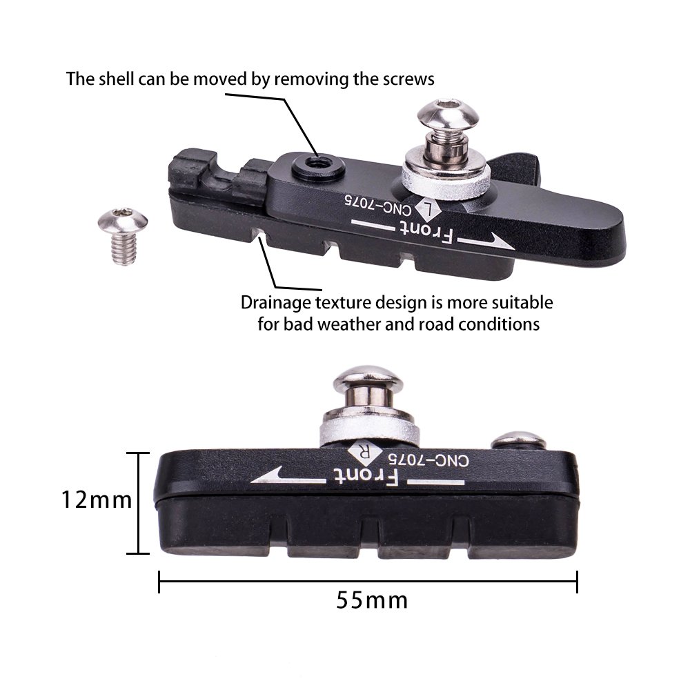 ZTTO Road Bike Brake Shoes C Caliper Hoof Replaceable Rubber Pads CNC Shell Block for Aluminum Alloy Rims Friction Wheel Brake