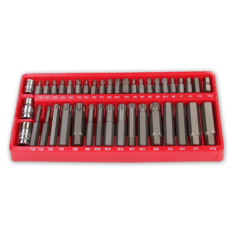 Hot Sell 40 Pcs Torx Bit Set Crv 1/2 3/8 H12 M12 T55 Iron Box Long Bit Set