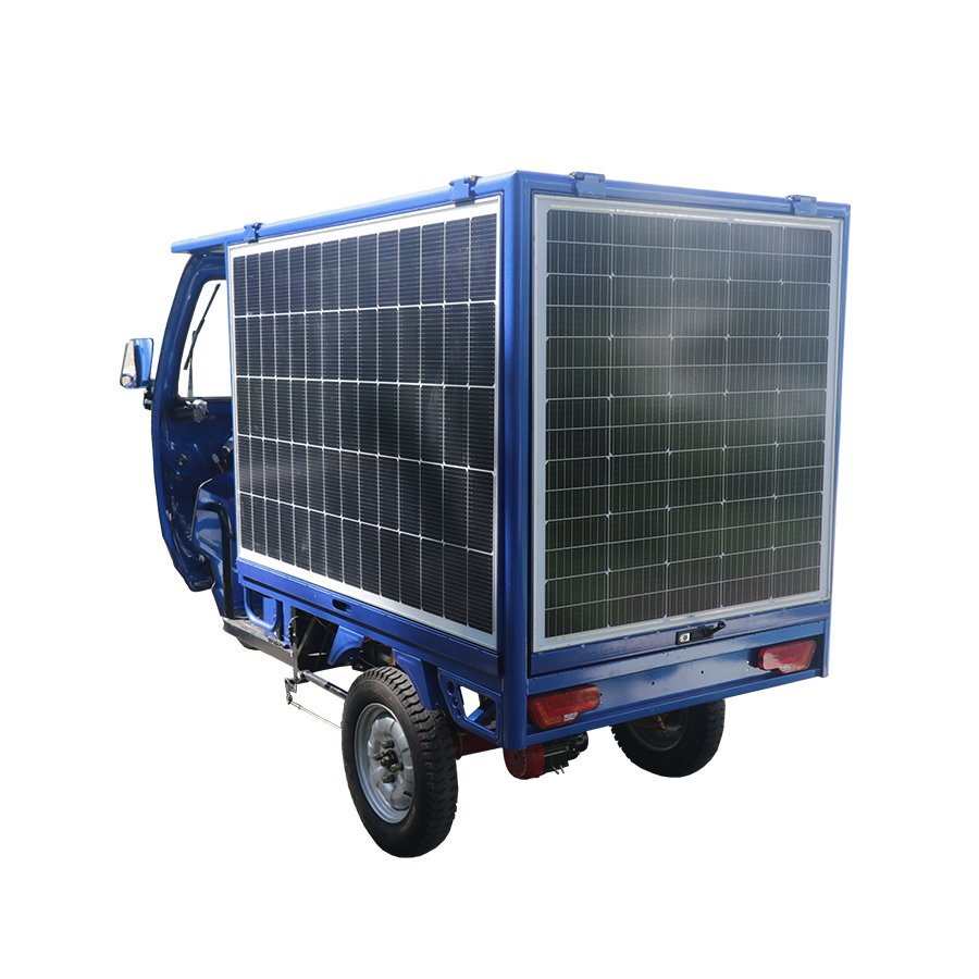 QSD 2025 Electric Cargo Rickshaw Tricycles 1200W Solar Panel 48V Motorized Open Body Type Auto Passenger Rickshaw