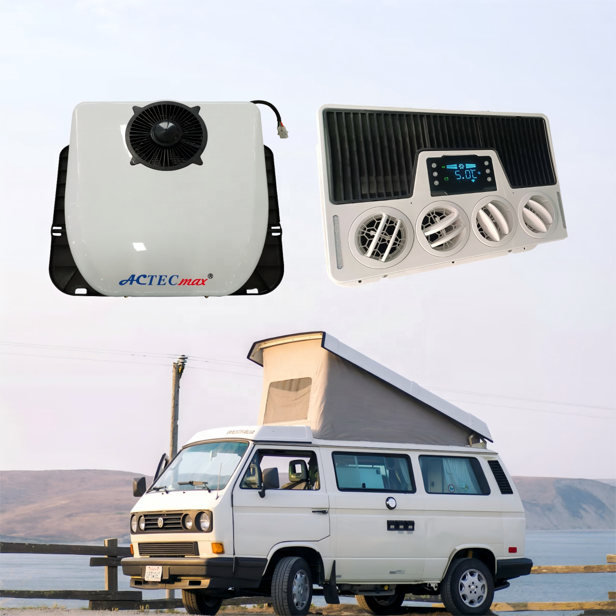 Four-Hole Air Vent RV AC Unit 12V Air Conditioner for Truck AC.161.064.36 Ultra Thin Parking AC Auto Parking Conditioner 2150W