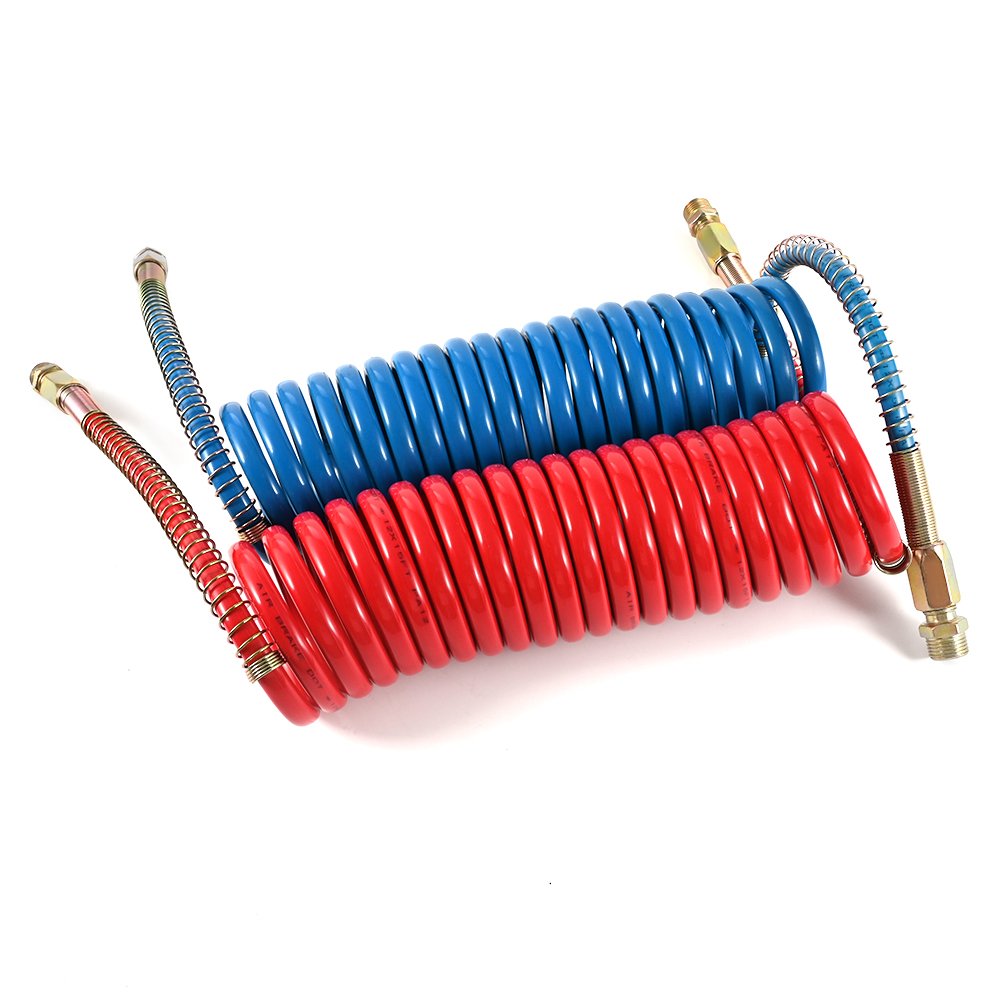 Flexible Spiral Air Brake Line Hose Kit Red & Blue PP PA Brake Pneumatic Pipe Air Connector for Trailer