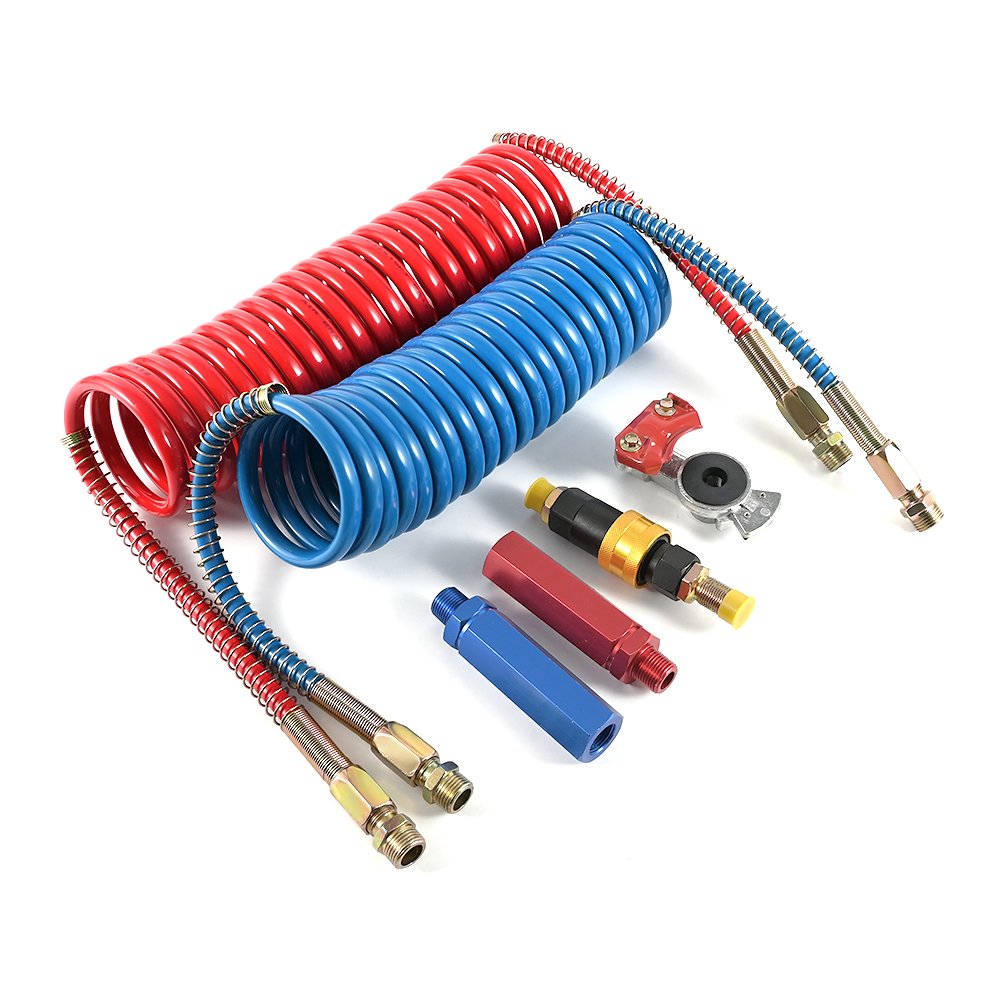 Flexible Spiral Air Brake Line Hose Kit Red & Blue PP PA Brake Pneumatic Pipe Air Connector for Trailer