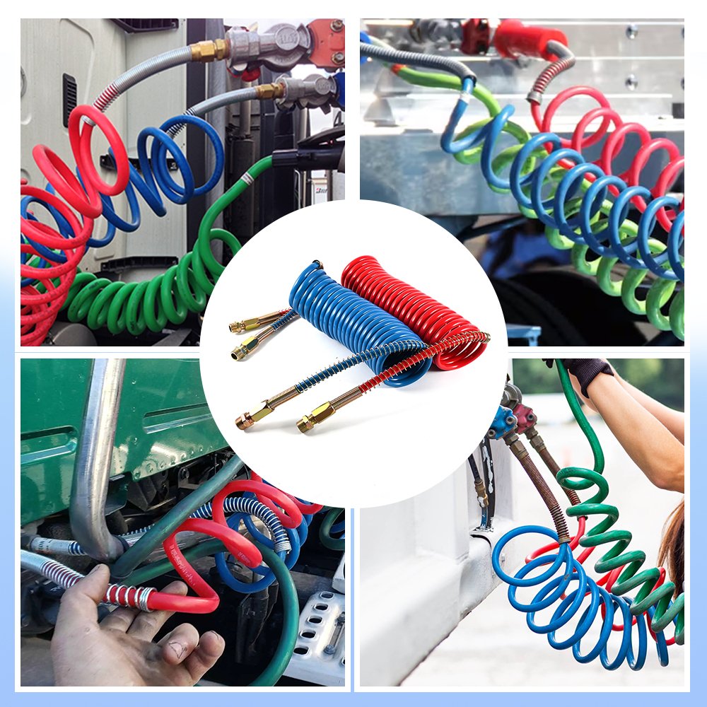 Flexible Spiral Air Brake Line Hose Kit Red & Blue PP PA Brake Pneumatic Pipe Air Connector for Trailer