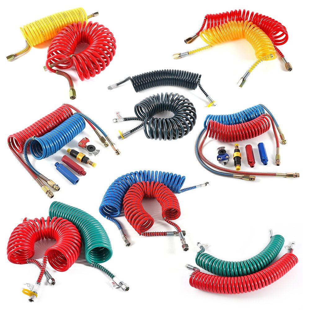 Flexible Spiral Air Brake Line Hose Kit Red & Blue PP PA Brake Pneumatic Pipe Air Connector for Trailer