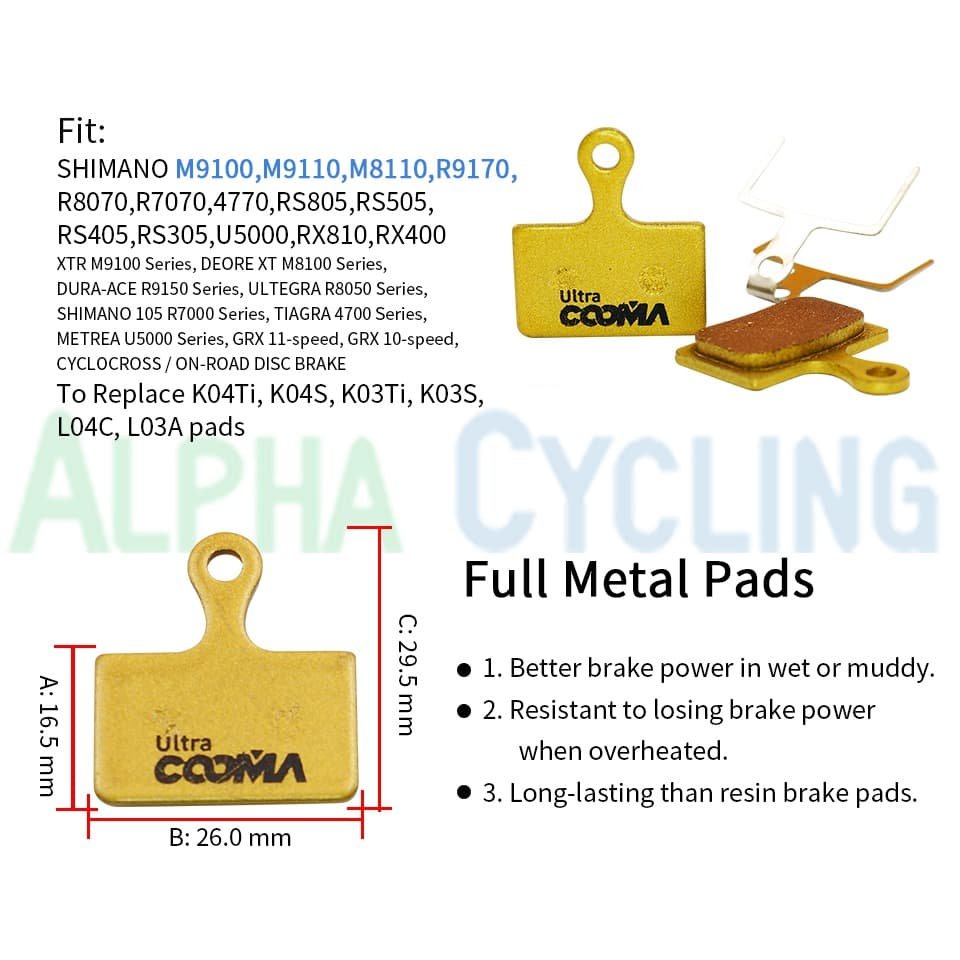 Metal Bicycle Brake Pads for SHIMANO XTR M9100, DA R9170, Ultegra R8070, U5000, RS805, RS505, RS405 RS305 Caliper