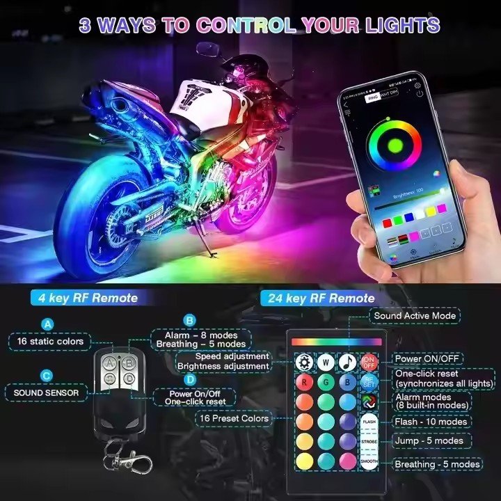 Factory Direct Sales Long Service Life APP Control/21-Key Remote Control Motorcycle Led Underglow Kit