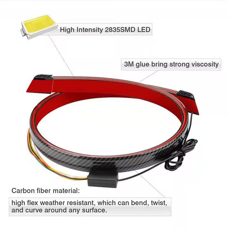 LED Third Brake Lights 51 Inch Spoiler Lip Kit Sequential Turn Signals Running Double Flash Light for Car Trunk Rear Windshield