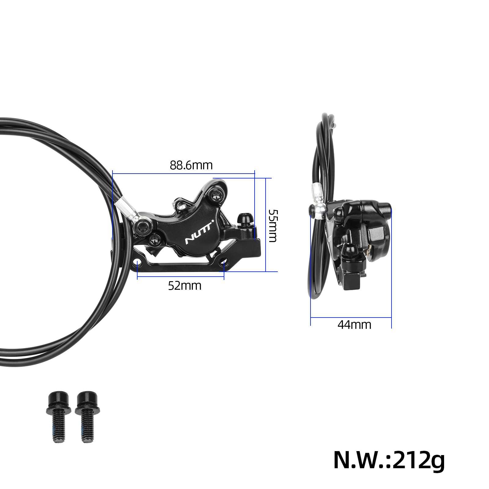 NUTT Electric Scooter E-Bike Bicycle Black (Front L& Rear R) Hydraulic Disc Brake Kit for 140 145 160 180 mm Disc Brake