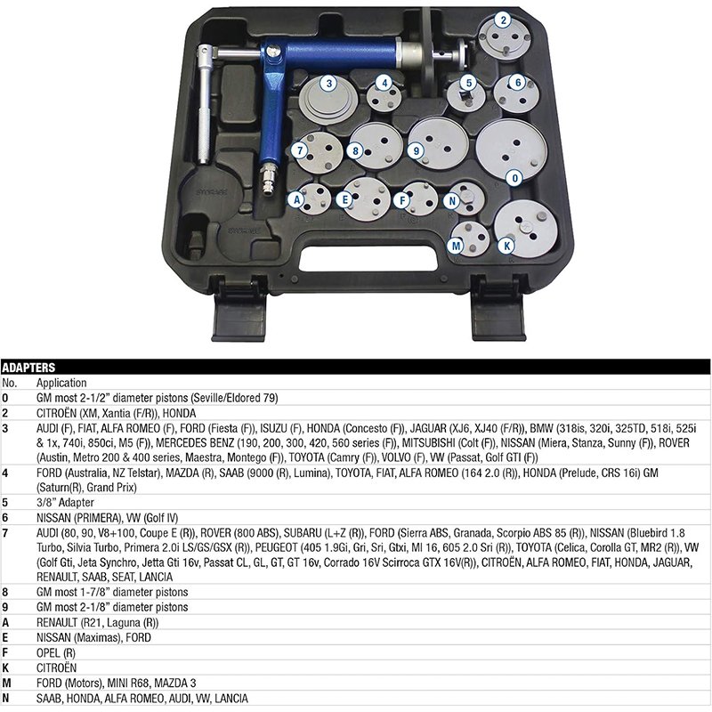 16-Piece Steel Pneumatic Brake Caliper Compression Tool Brake Piston Wind Back Air Retractor