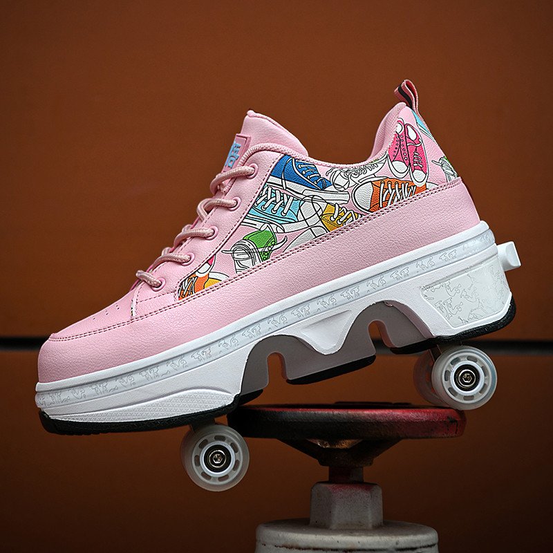 Hot Selling Children's Walking Shoes Four-wheel Brakes Breathable for Boys Girls Sports Roller Ice Skating Shoes