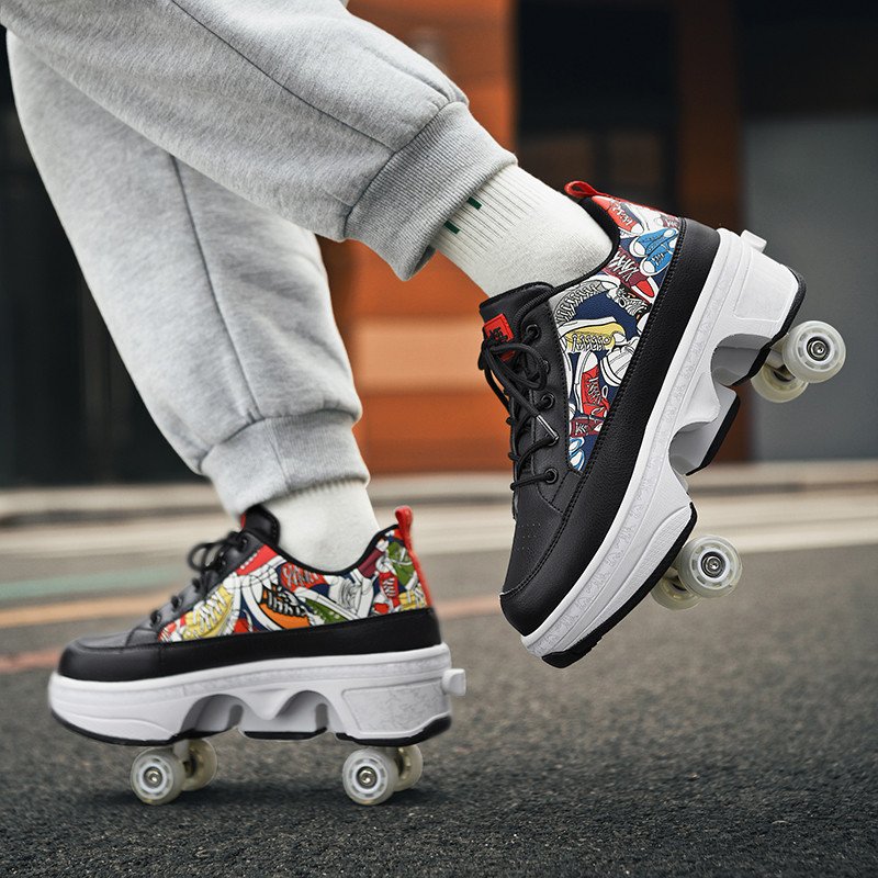 Hot Selling Children's Walking Shoes Four-wheel Brakes Breathable for Boys Girls Sports Roller Ice Skating Shoes