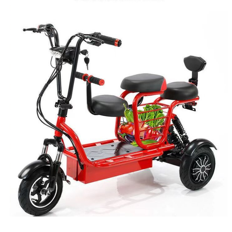Wholesale Price Small Folding 3 Wheels Electric Scooter With Child Seat 48v 350W 10'' Tires Tricycle Scooter 3 Seats for Adults