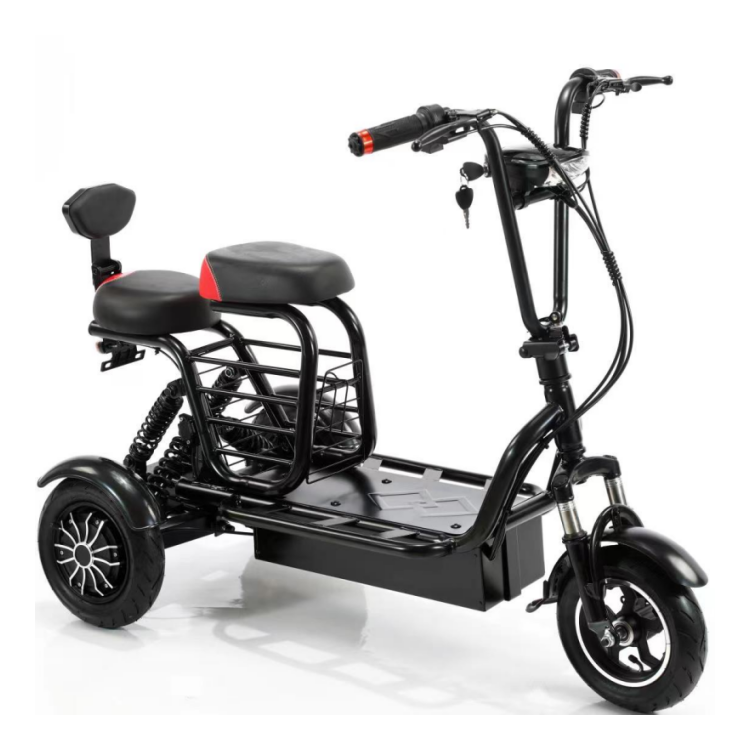 Wholesale Price Small Folding 3 Wheels Electric Scooter With Child Seat 48v 350W 10'' Tires Tricycle Scooter 3 Seats for Adults