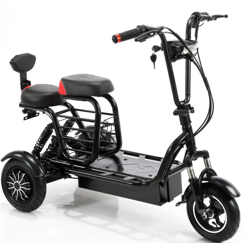 Wholesale Price Small Folding 3 Wheels Electric Scooter With Child Seat 48v 350W 10'' Tires Tricycle Scooter 3 Seats for Adults