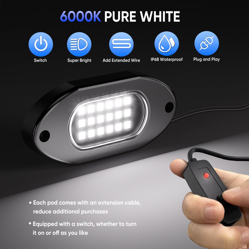 Yilaie Quality Ambient Car Light Waterproof Pure White Led Underglow Lights for UTV SUV Off Road Boat Truck Car Rock Lights