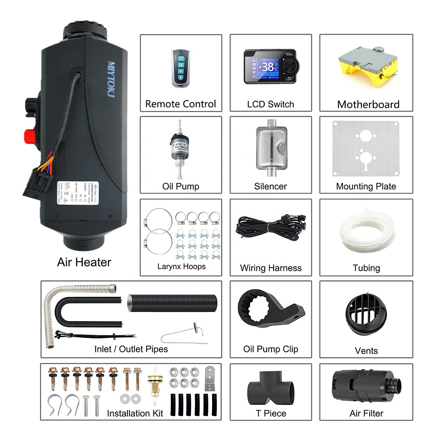 New 2KW Diesel Air Heater for Trucks Cars Vans RVs Buses Boats-12V Remote Control Quick Heat with LCD Display