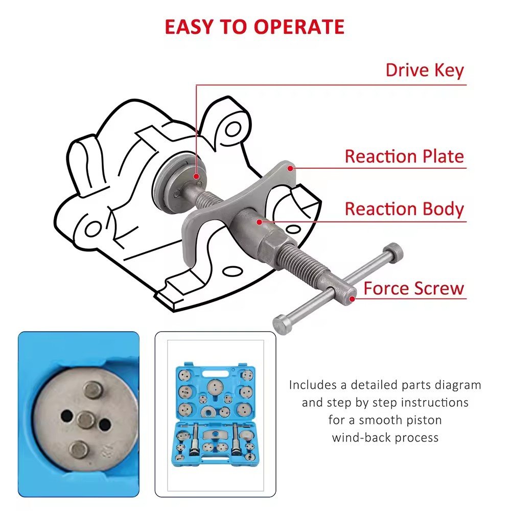 22pcs Vehicle Brake Piston Caliper Rewind Back Disc Brake Caliper Tool Set Brake Pad Repair