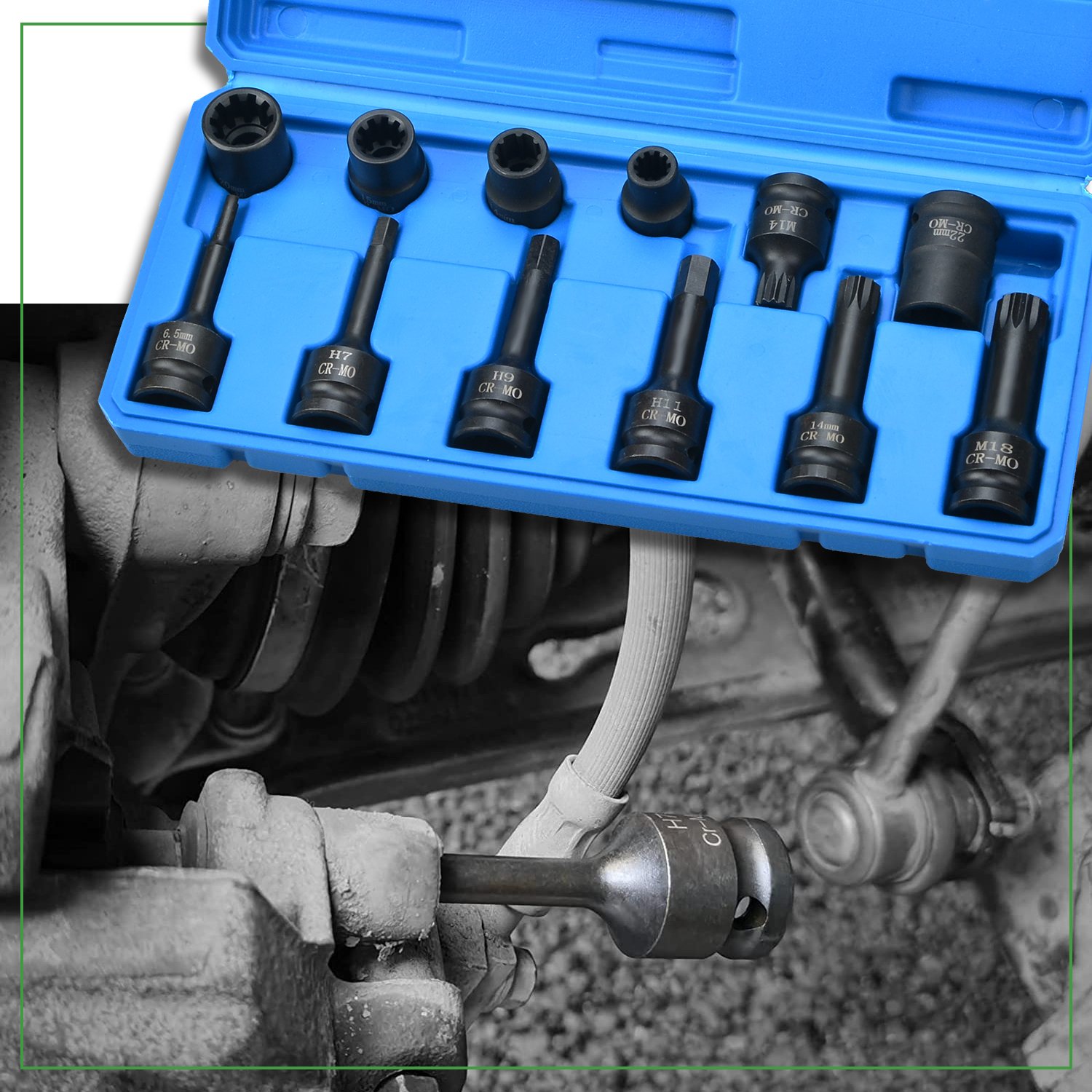 1/2" 12 Pc Impact Brake Caliper Special Socket Set for Audi VW Porsche Benz Ford BMW