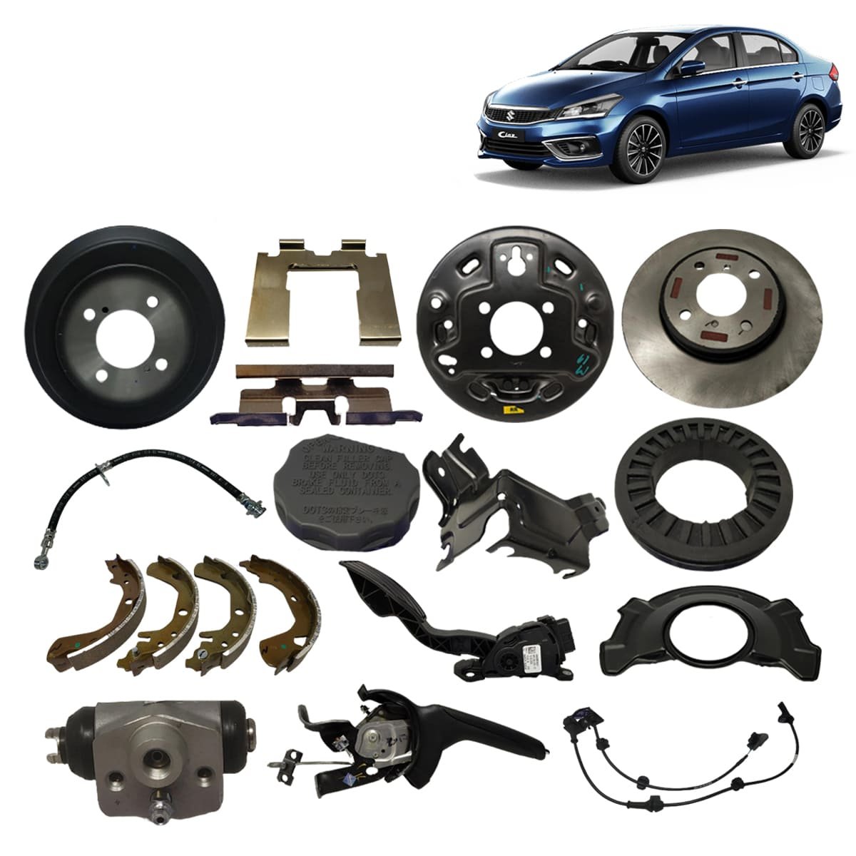 Suzuki Ciaz Comprehensive Auto Parts Kit New Brake Repair Includes Wheel Brake Cylinder Booster Caliper Brake Hose Cable