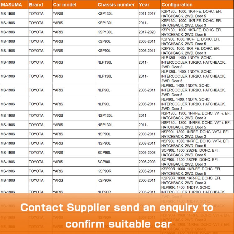 MS-1906 MASUMA Auto Replacement Part Quiet Advanced Brake Pads System Quiet 04465-0D050 04465-0D210 for TOYOTA YARIS