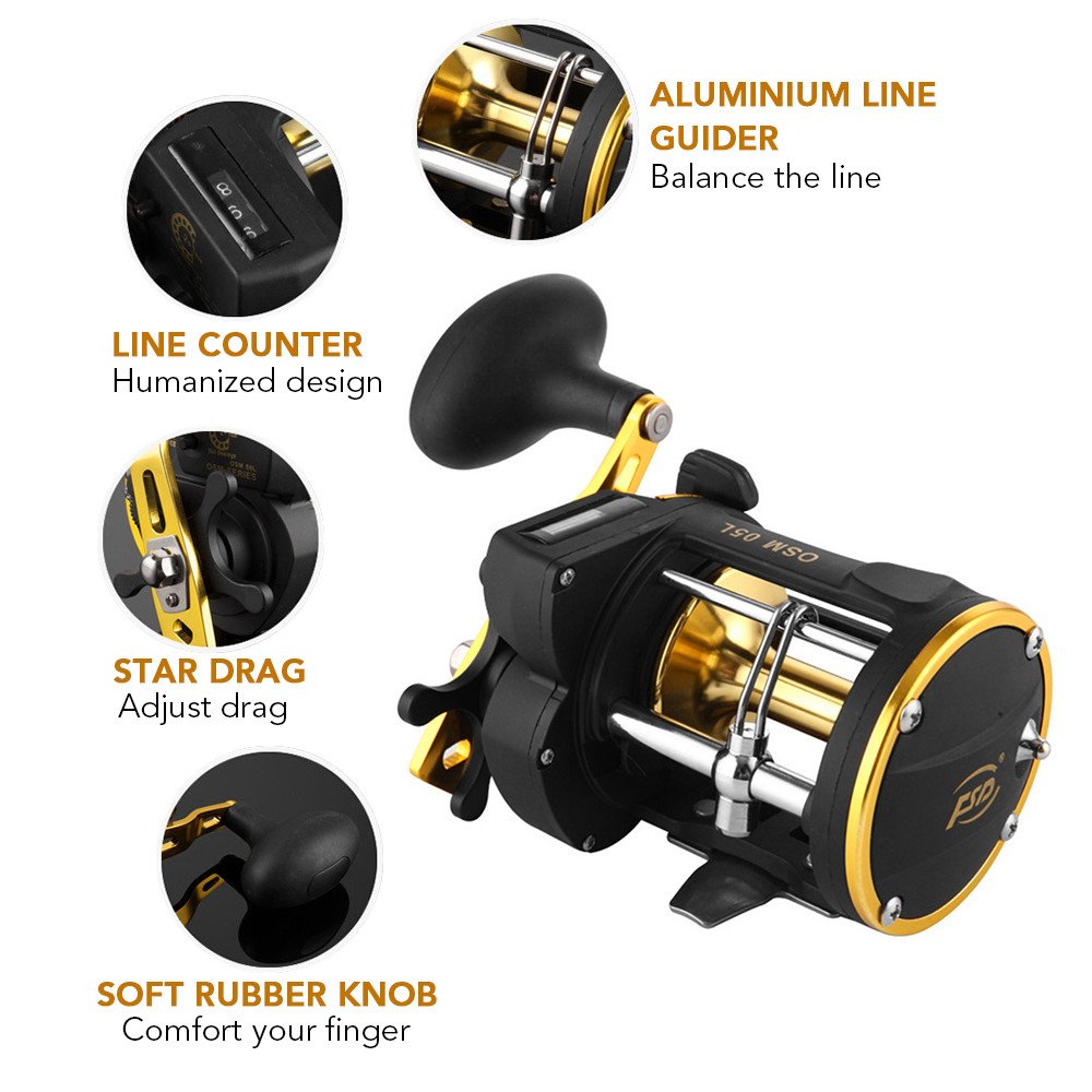 Right Hand Drum Wheel Boat Sea Linecounter Reel with Built-in Line Counter Catfish Casting Trolling Reel Fishing