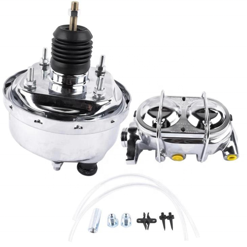 Brake Booster Master Cylinder Assembly for Chrome Single Diaphragm With Bail Top Bore Cylinder GM Street/Hot Rods Modified Cars