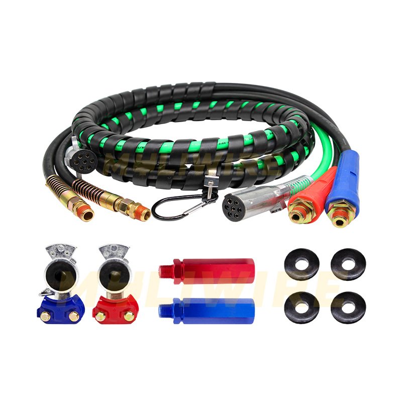12FT 3 in 1 ABS Power Air Line Cable Air Hose Kit for Semi Truck Tractor Trailer Cable 7 Way Plug Electrical Cord Cable