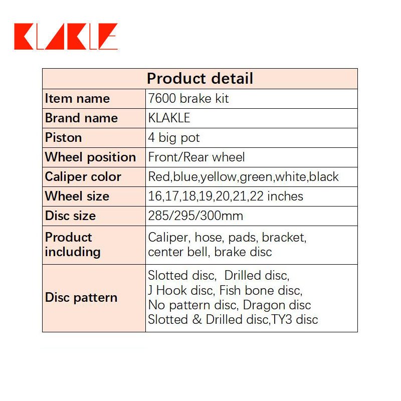 KLAKLE Car Accessories Designer Brake System 7600 Sport Brake Caliper Kit 300*24MM Brake Discs for Honda Civic Ep3