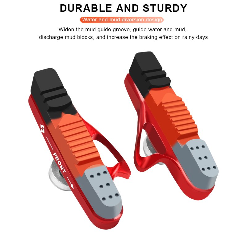 RIDERACE Road Bike Brake Pads CNC Aluminum Alloy Bicycle Braking V-Brake Holder Shoes Rubber Block Durable Cycling Accessories