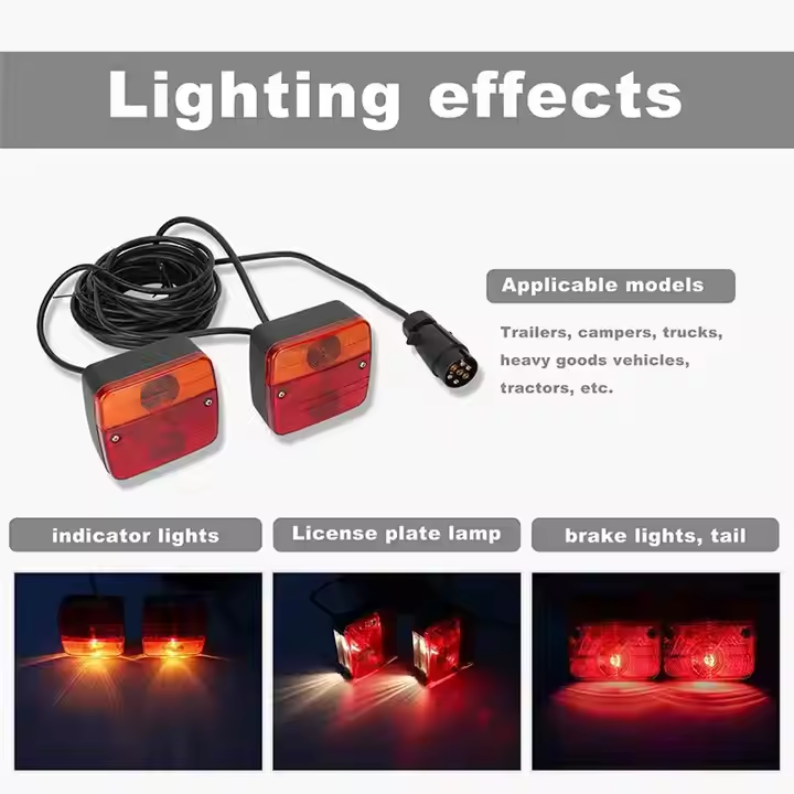 12V Trailer Halogen Tail Lights Kit Brake Stop Turn License Lights Trailer Accessories with 7.5M+2.5M Cable 7 Pin Trailer Plug
