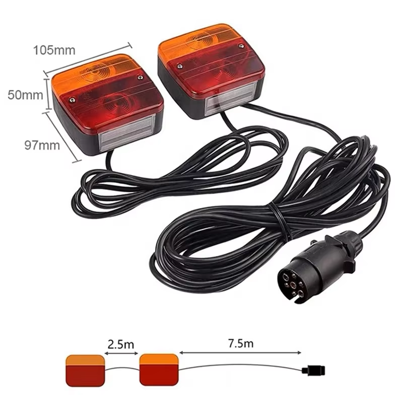 12V Trailer Halogen Tail Lights Kit Brake Stop Turn License Lights Trailer Accessories with 7.5M+2.5M Cable 7 Pin Trailer Plug