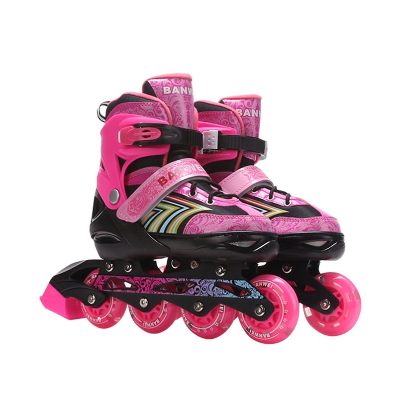 Hot Sale Illuminated Portable 4 Wheels Safe Sensitive Brake Suitable for Kids Adjustable Pink Flashing Roller Inline Skate Shoes