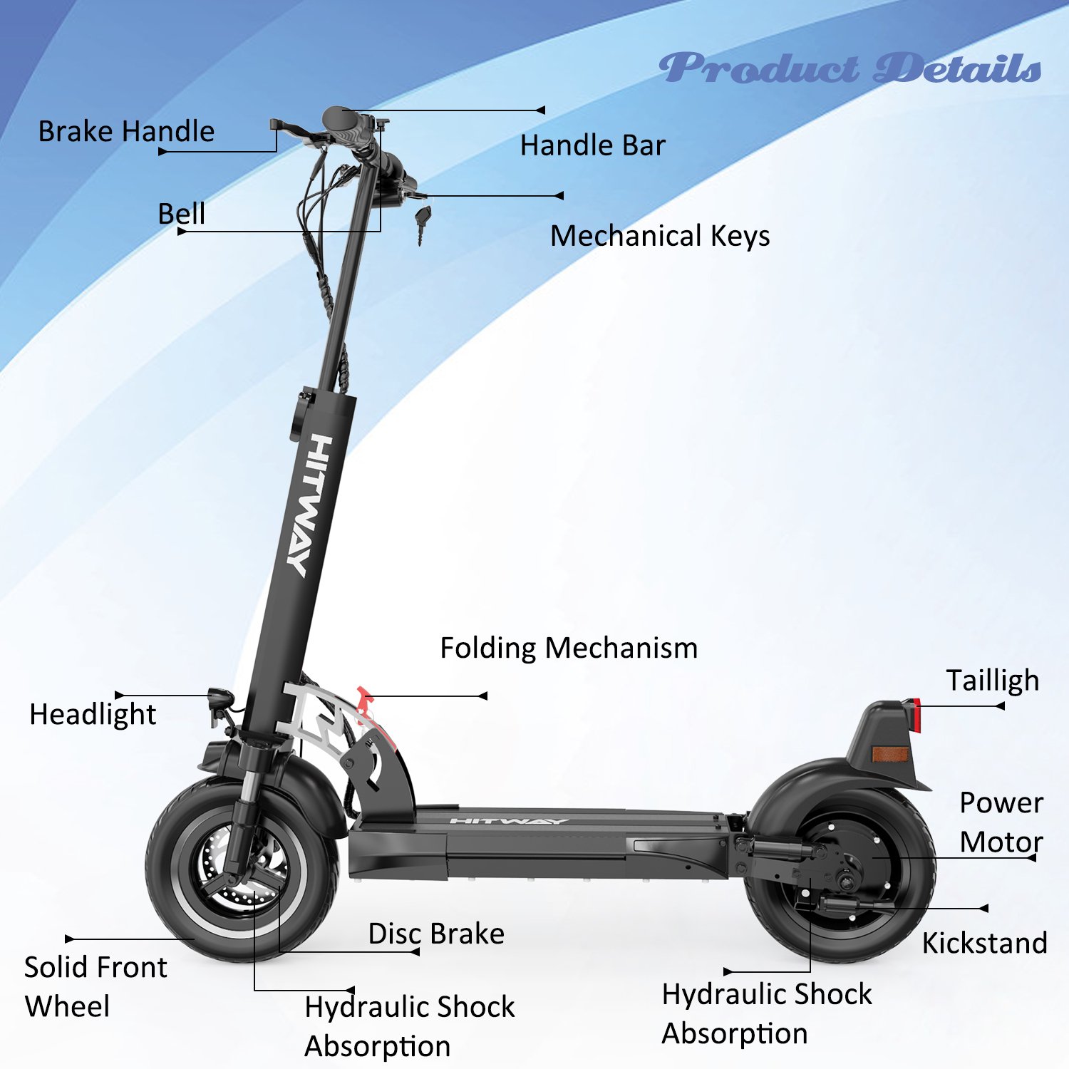 EU Warehouse H5-HB24 ABE 480 W 10 Ah Scooter Electric Powerful 10'' Off Road Folding Adult E Scooter