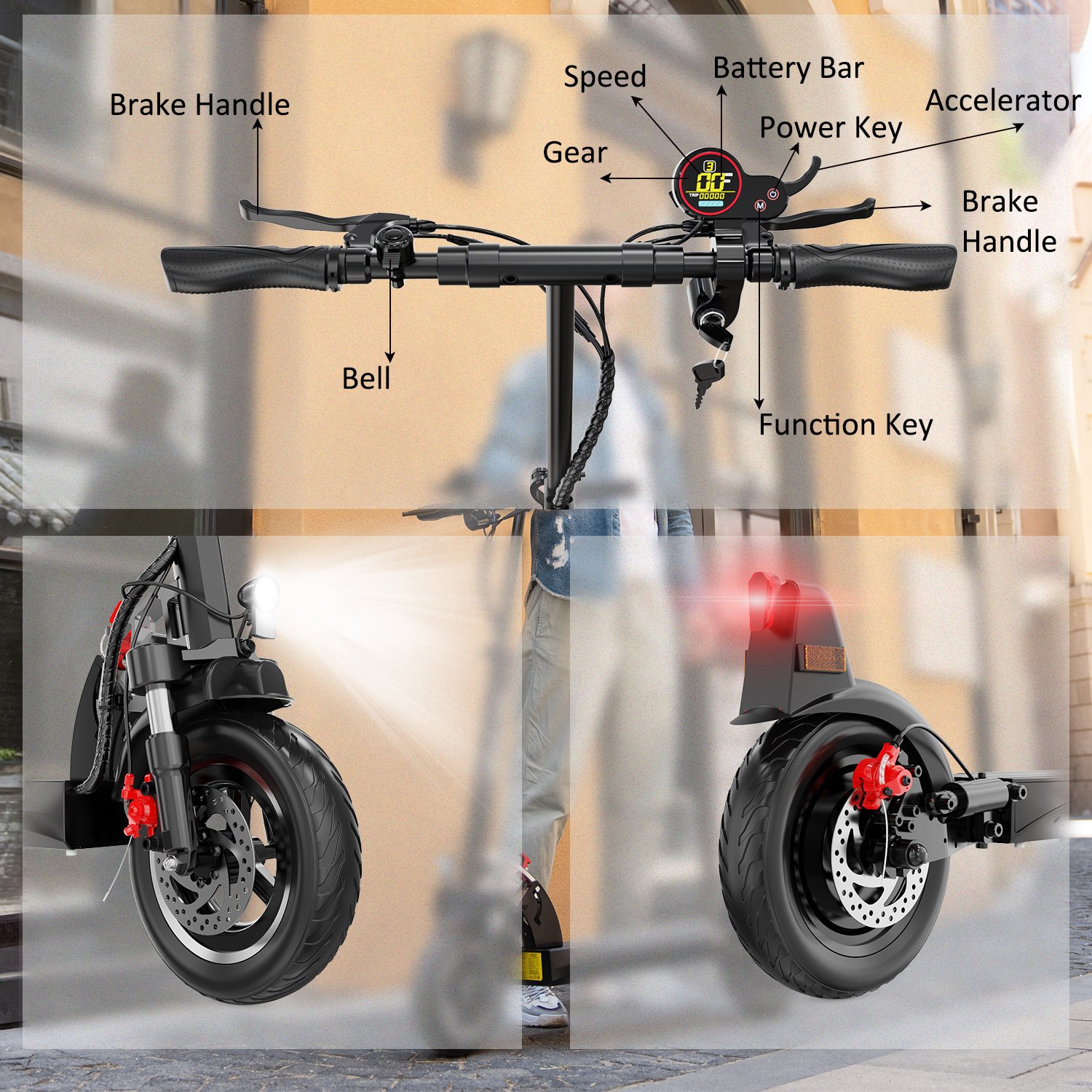 EU Warehouse H5-HB24 ABE 480 W 10 Ah Scooter Electric Powerful 10'' Off Road Folding Adult E Scooter