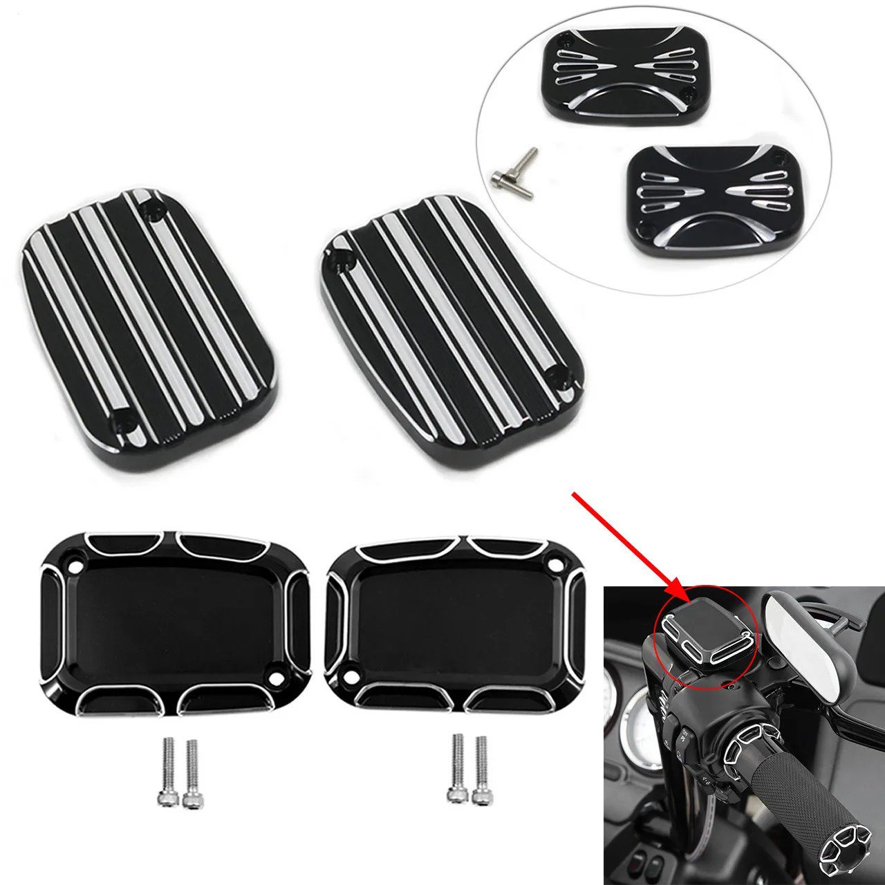 Motorcycle Brake Master Cylinder Cover Set for Harley Touring Road King FLTRX Electra Glide V-Rod