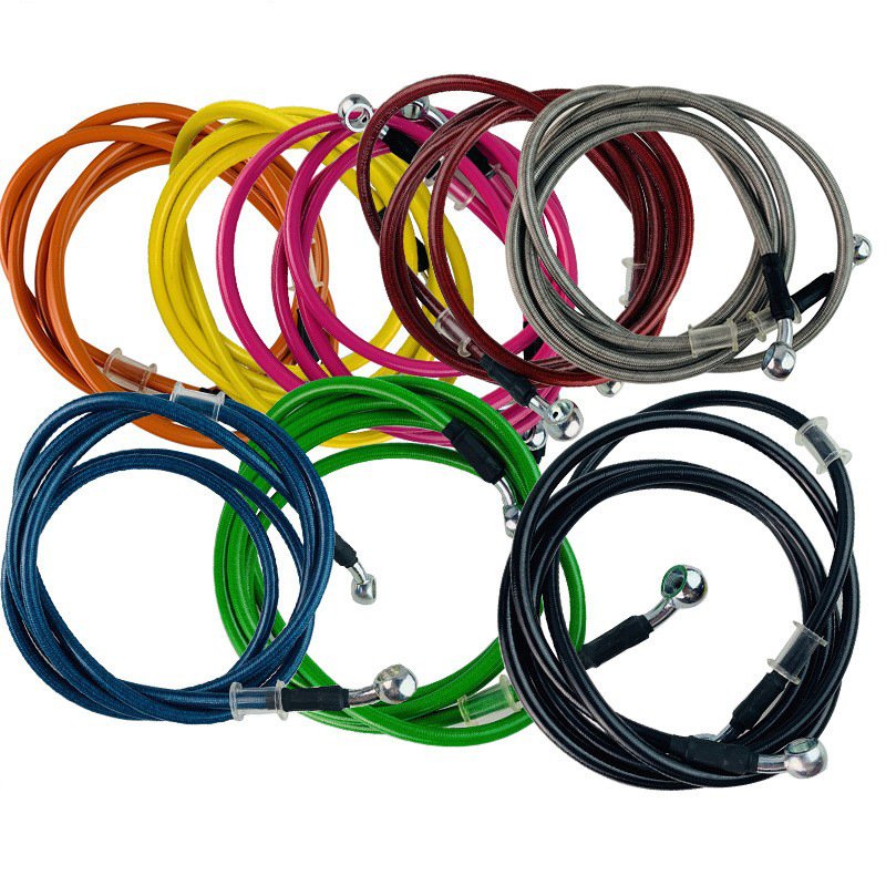 Length 400mm-1500mm Motorcycle Dirt Banjo Both Side 28° Universal Stainless Braided Hydraulic Brake Hose Line Steel Brake Cable