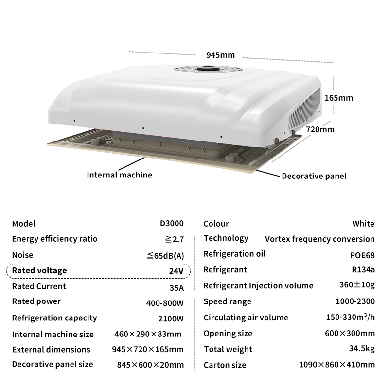 Electric 24V RV Van Rooftop Truck Sleeper AC Auto Parking Conditioner for Cars Air Conditioner for 12V Van and Truck