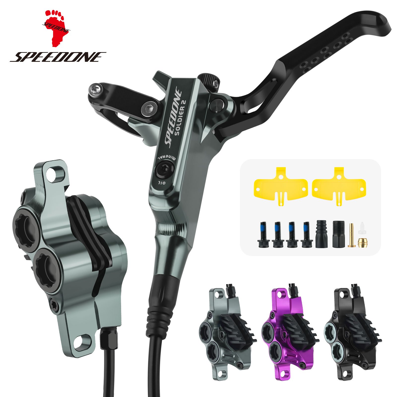 SPEEDONE 4 Piston Hydraulic Mountain Bike Brake Caliper 800/1550mm Front Rear Brake for BMX Cruisers MTB Oil Road Bicycles