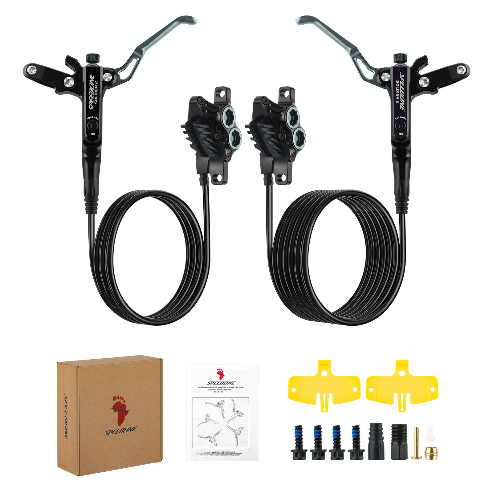 SPEEDONE 4 Piston Hydraulic Mountain Bike Brake Caliper 800/1550mm Front Rear Brake for BMX Cruisers MTB Oil Road Bicycles