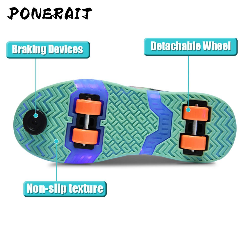 PONERAIT New LED Light Four-Wheel Detachable Roller Skates Gift for Children with Durable Plastic Outsole