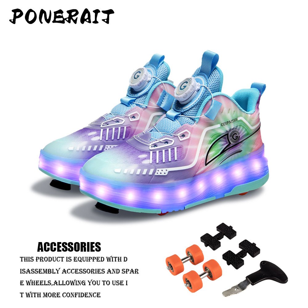 PONERAIT New LED Light Four-Wheel Detachable Roller Skates Gift for Children with Durable Plastic Outsole