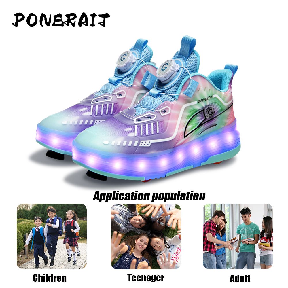 PONERAIT New LED Light Four-Wheel Detachable Roller Skates Gift for Children with Durable Plastic Outsole