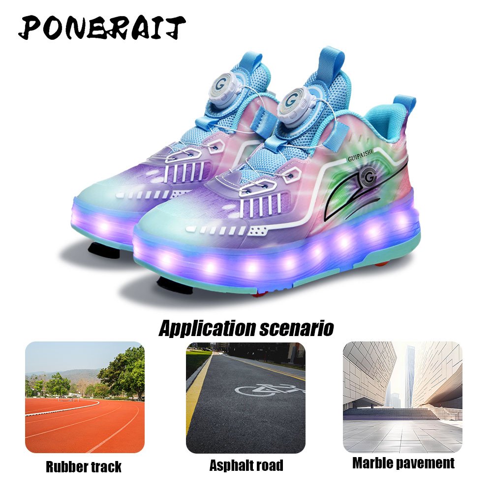 PONERAIT New LED Light Four-Wheel Detachable Roller Skates Gift for Children with Durable Plastic Outsole