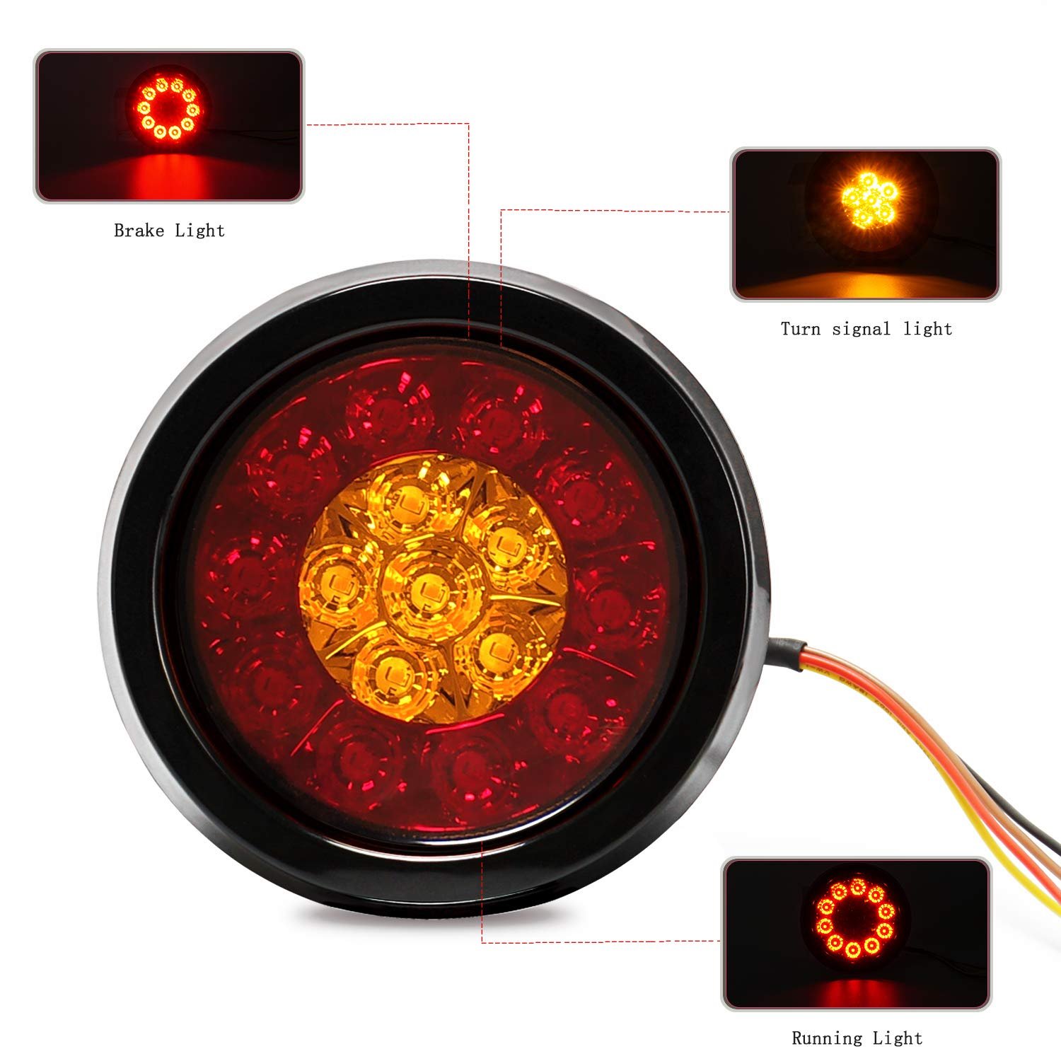 16 LED Car Rear Tail Lights Round Reverse Brake Turn Signal Lamp for 12V Truck Trailer RV Free Face