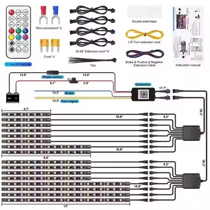 Intelligent Control APP Control/21-Key Remote Control Motorcycle Underglow Led Light Kit Underglow Led Light Kit