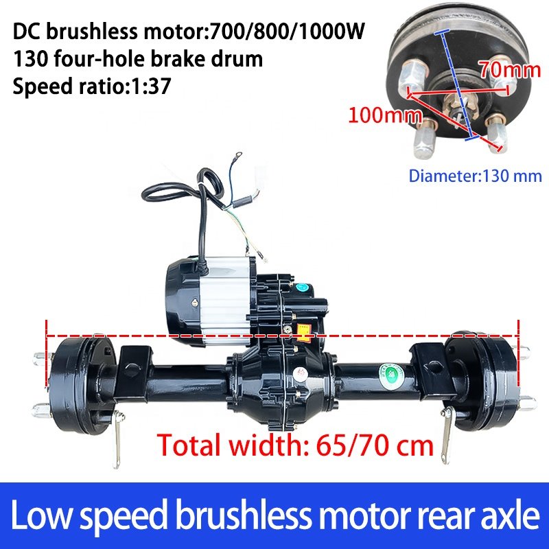 Low Speed 700W 48V Brushless Motor Rear Driving Axle with Controller Set Electric Trolley Flat Car Retrofit Rear Wheel Kit