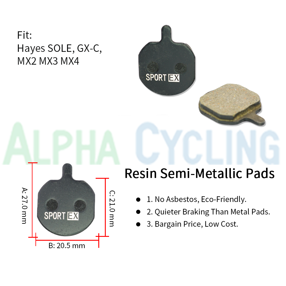 Bicycle Brake Pads for Hayes MX2 MX3 MX4 SOLE, GX-C, JAK-5 Caliper