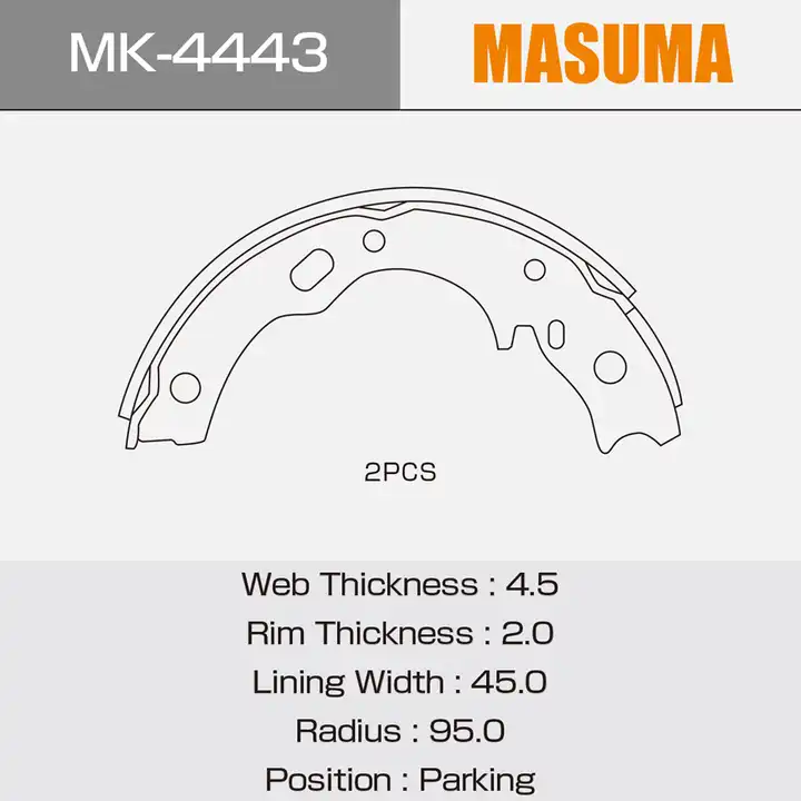 MK-4443 MASUMA Hot Sale Auto Brake Shoes Manufacturer with R90 Certificate Brake Shoes for TOYOTA